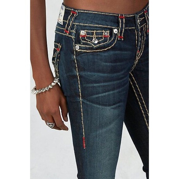 New Womens True Religion Brand Jeans Dark Blue 26 NWT Super T Skinny Flap White - Picture 4 of 11